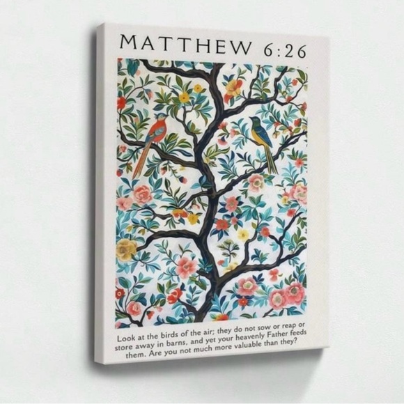 Bible Verse Floral and Bird Wall Art, 8x12, Canvas on Wood Frame, Ready to Hang - Picture 3 of 7